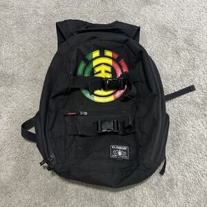 Vintage Y2K Element Rasta Colors Logo Skateboard Backpack Black Green Yellow